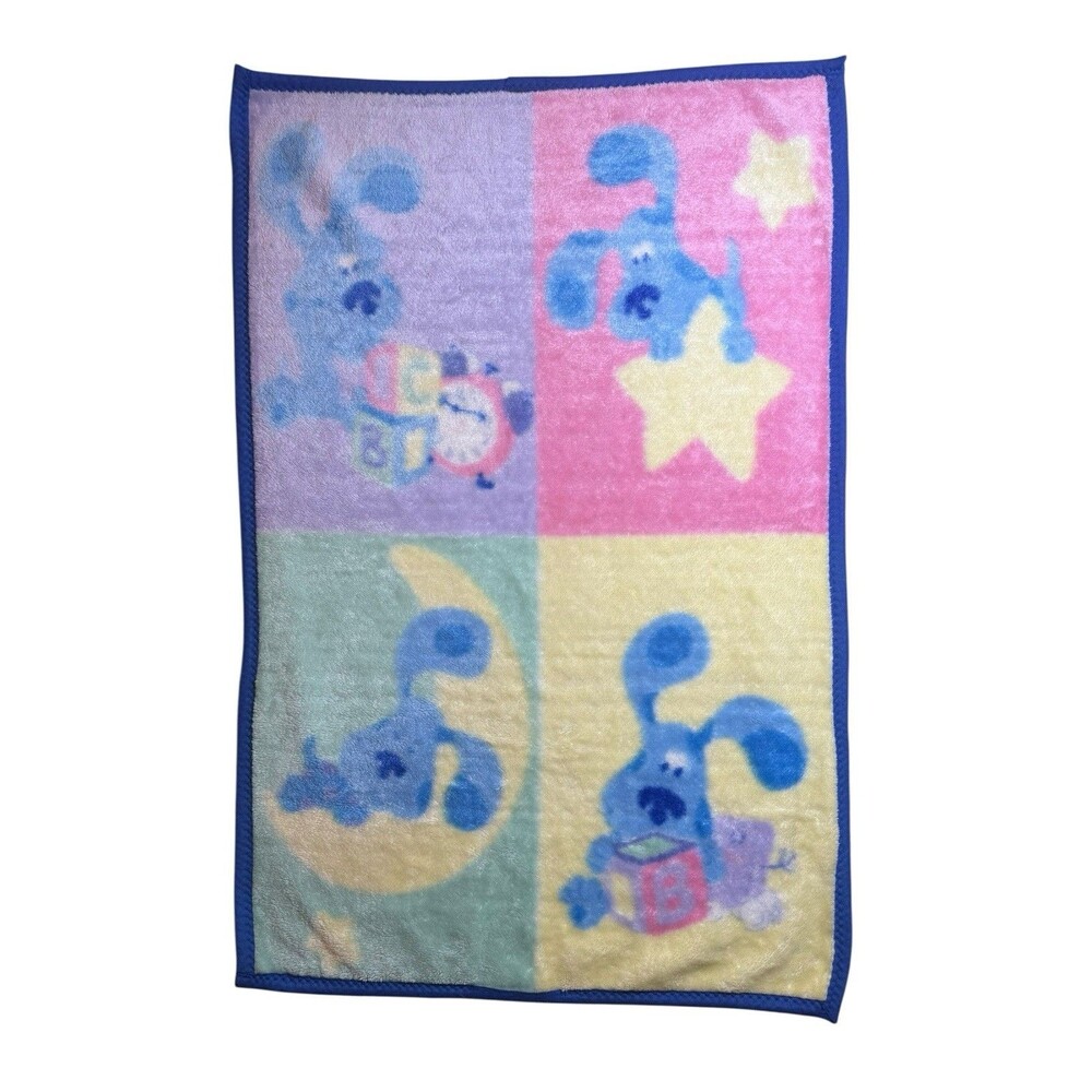 Vintage Blue’s Clues Tickety Tok Clock  Star Moon Blocks Baby Blanket 45x30”